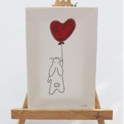 original canvas drawing - love bunny
