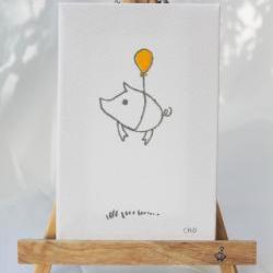 original canvas art - flying piggie